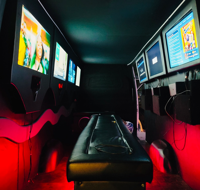G Mobile Arcade party setup with string lights